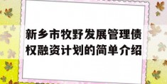 新乡市牧野发展管理债权融资计划的简单介绍