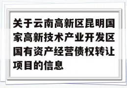 关于云南高新区昆明国家高新技术产业开发区国有资产经营债权转让项目的信息