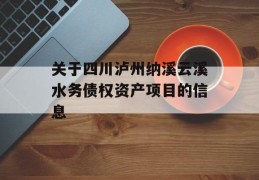 关于四川泸州纳溪云溪水务债权资产项目的信息