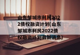 山东邹城市利民2022债权融资计划(山东邹城市利民2022债权融资计划最新消息)