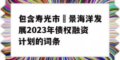 包含寿光市昇景海洋发展2023年债权融资计划的词条