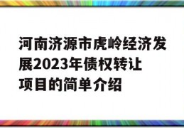 河南济源市虎岭经济发展2023年债权转让项目的简单介绍