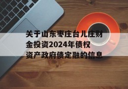 关于山东枣庄台儿庄财金投资2024年债权资产政府债定融的信息