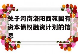 关于河南洛阳西苑国有资本债权融资计划的信息