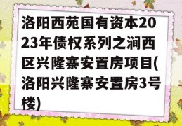 洛阳西苑国有资本2023年债权系列之涧西区兴隆寨安置房项目(洛阳兴隆寨安置房3号楼)