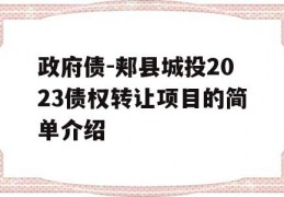 政府债-郏县城投2023债权转让项目的简单介绍