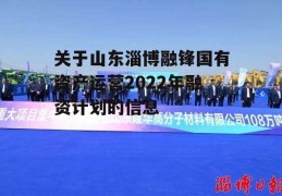 关于山东淄博融锋国有资产运营2022年融资计划的信息