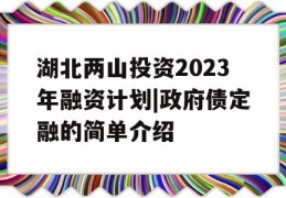 湖北两山投资2023年融资计划|政府债定融的简单介绍