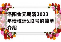 洛阳金元明清2023年债权计划2号的简单介绍