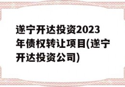 遂宁开达投资2023年债权转让项目(遂宁开达投资公司)