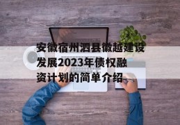 安徽宿州泗县徽越建设发展2023年债权融资计划的简单介绍