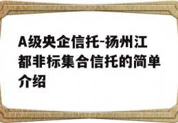 A级央企信托-扬州江都非标集合信托的简单介绍