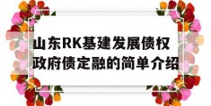 山东RK基建发展债权政府债定融的简单介绍