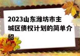 2023山东潍坊市主城区债权计划的简单介绍