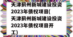 天津蓟州新城建设投资2023年债权项目(天津蓟州新城建设投资2023年债权项目开工)