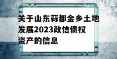 关于山东蒜都金乡土地发展2023政信债权资产的信息