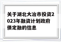 关于湖北大冶市投资2023年融资计划政府债定融的信息