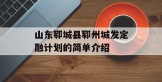 山东郓城县郓州城发定融计划的简单介绍