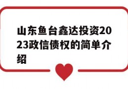 山东鱼台鑫达投资2023政信债权的简单介绍