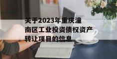 关于2023年重庆潼南区工业投资债权资产转让项目的信息