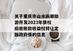 关于重庆市山水画廊旅游开发2023年债权应收账款收益权转让定融政府债的信息