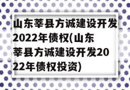 山东莘县方诚建设开发2022年债权(山东莘县方诚建设开发2022年债权投资)