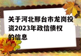 关于河北邢台市龙岗投资2023年政信债权的信息