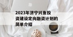 2023年济宁兴鱼投资建设定向融资计划的简单介绍