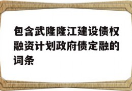 包含武隆隆江建设债权融资计划政府债定融的词条