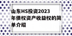 山东HS投资2023年债权资产收益权的简单介绍