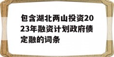 包含湖北两山投资2023年融资计划政府债定融的词条