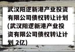 武汉阳逻新港产业投资有限公司债权转让计划(武汉阳逻新港产业投资有限公司债权转让计划 2亿)