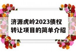 济源虎岭2023债权转让项目的简单介绍