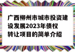 广西柳州市城市投资建设发展2023年债权转让项目的简单介绍