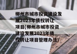 柳州市城市投资建设发展2023年债权转让项目(柳州市城市投资建设发展2023年债权转让项目管理办法)