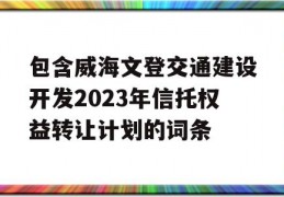 包含威海文登交通建设开发2023年信托权益转让计划的词条