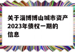 关于淄博博山城市资产2023年债权一期的信息