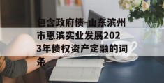 包含政府债-山东滨州市惠滨实业发展2023年债权资产定融的词条