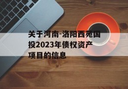 关于河南-洛阳西苑国投2023年债权资产项目的信息