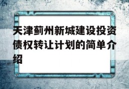 天津蓟州新城建设投资债权转让计划的简单介绍