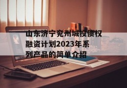 山东济宁兖州城投债权融资计划2023年系列产品的简单介绍