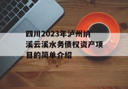 四川2023年泸州纳溪云溪水务债权资产项目的简单介绍