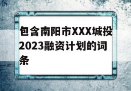 包含南阳市XXX城投2023融资计划的词条