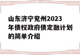 山东济宁兖州2023年债权政府债定融计划的简单介绍