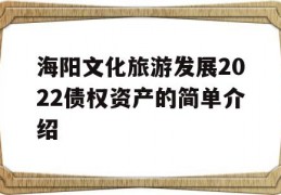 海阳文化旅游发展2022债权资产的简单介绍