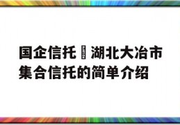 国企信托•湖北大冶市集合信托的简单介绍