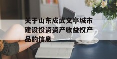 关于山东成武文亭城市建设投资资产收益权产品的信息