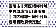 洛阳市瀍河区帽郭村城中村改造项目(洛阳市瀍河区帽郭村城中村改造项目政府债定融)