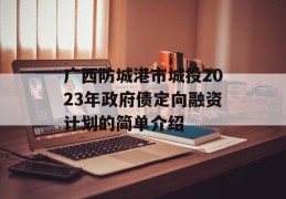 广西防城港市城投2023年政府债定向融资计划的简单介绍