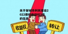 关于邹城市利民建设2022债权收益权2号的信息